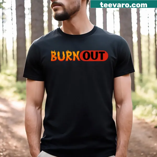Typographic T-shirt featuring the phrase 'Burn Out'.