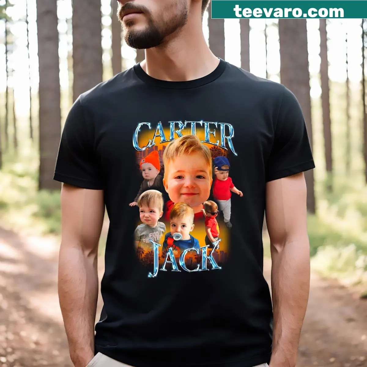 Bold typography featuring 'Carter Jack' on a casual T-shirt. — on a men's t-shirt