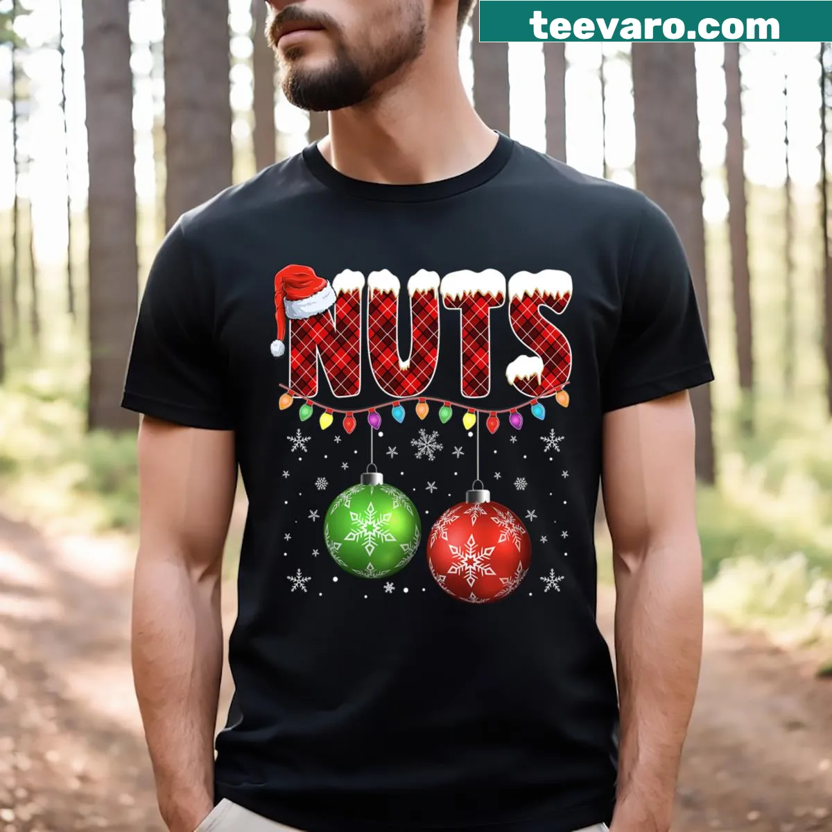 Funny Christmas T-shirt with 'Chestnuts Matching Family' text — on a men's t-shirt
