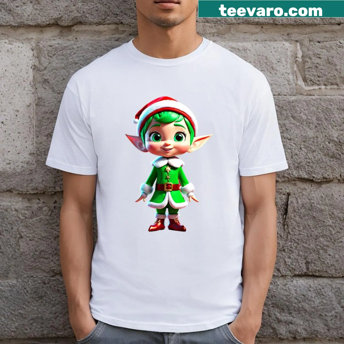 Playful Christmas Elf design on a boy's t-shirt — on a men's t-shirt