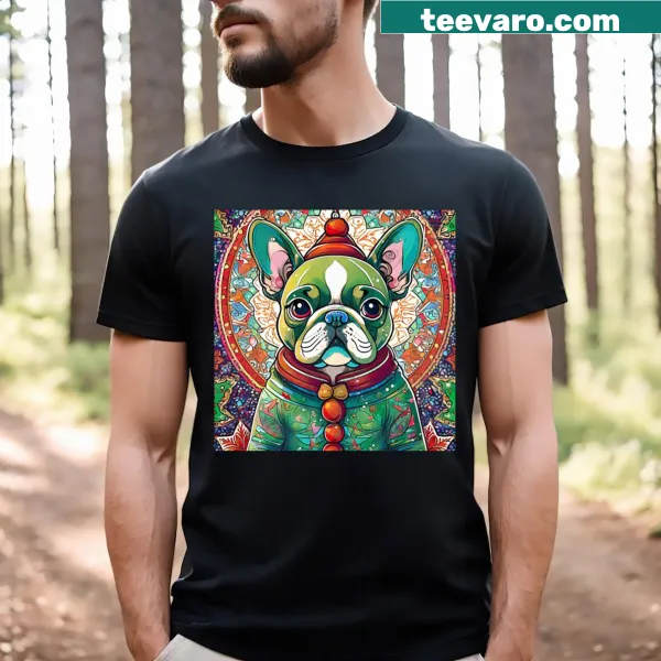 Whimsical Christmas Elf dog illustration on a T-shirt