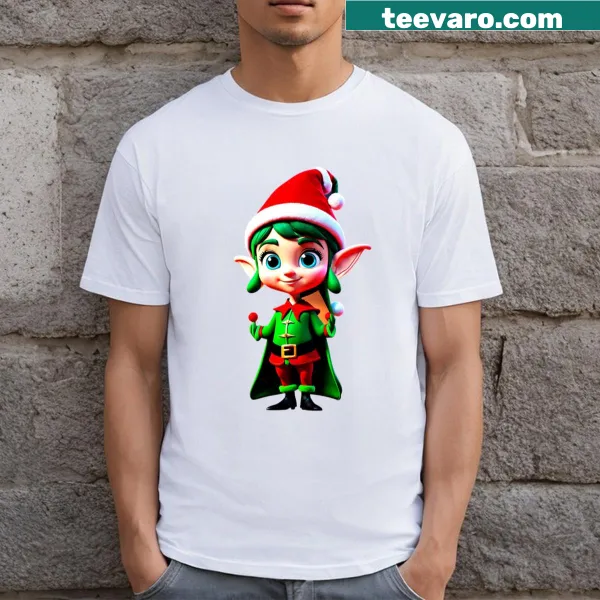 Cute Christmas Elf illustration on a girl's T-shirt