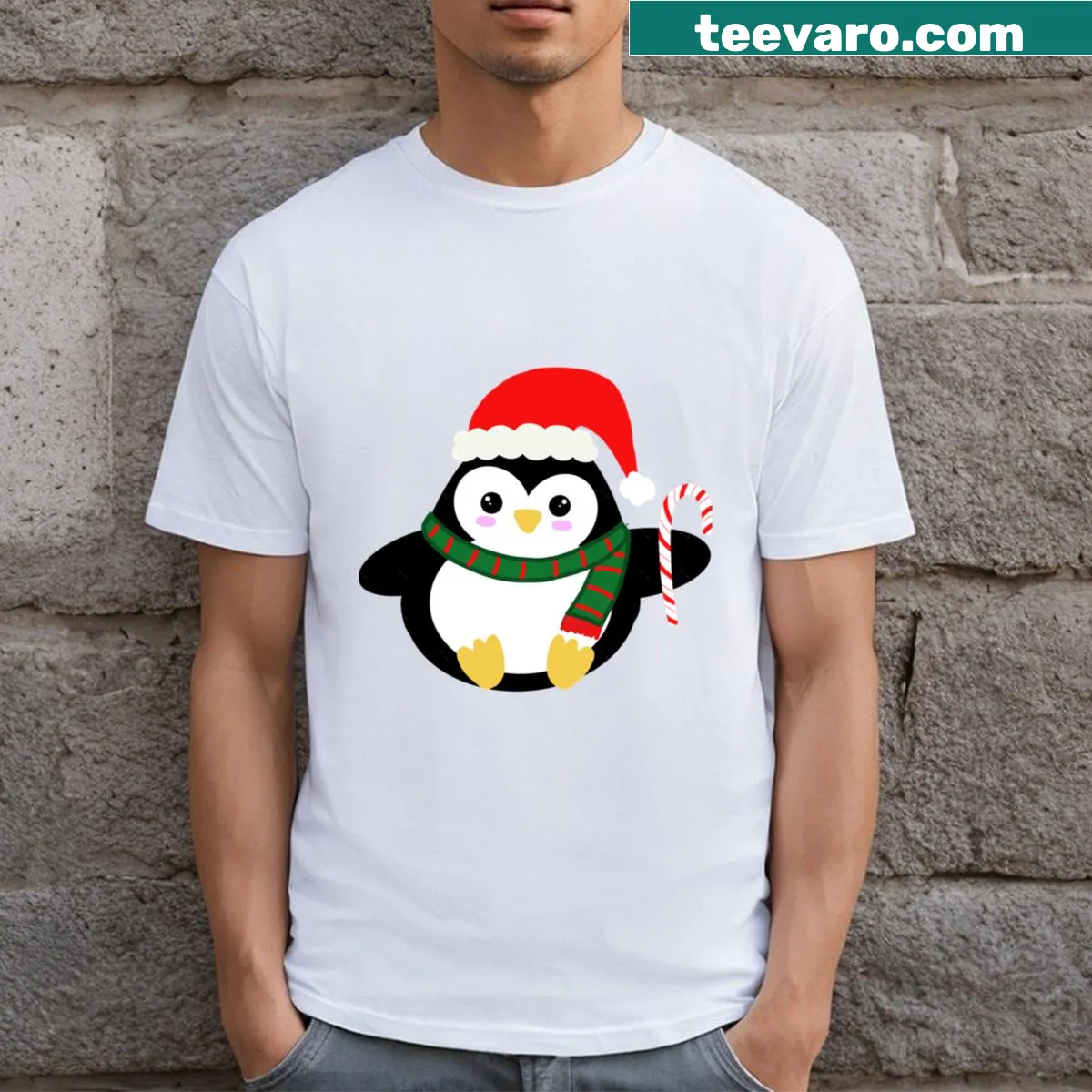 Cute penguin illustration for a Christmas t-shirt. — on a men's t-shirt