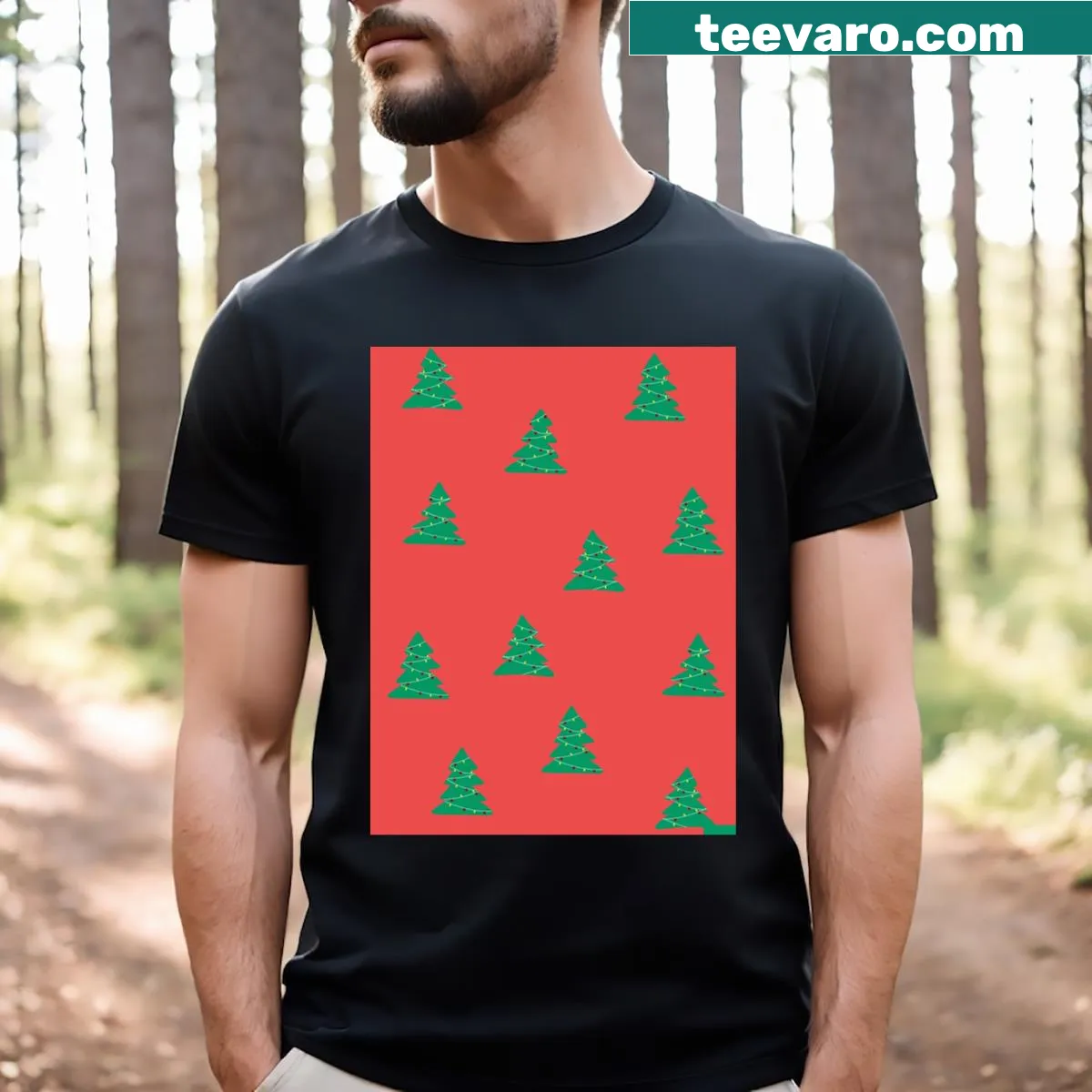 Charming Christmas tree pattern graphic t-shirt — on a men's t-shirt