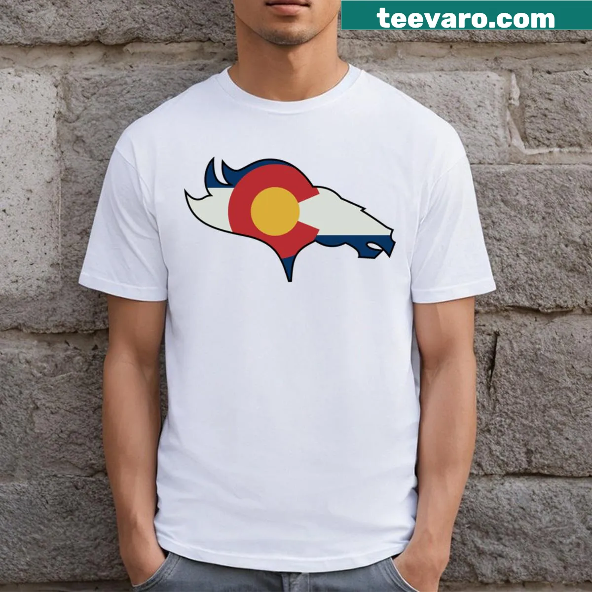 T-shirt featuring the Colorado state flag design. — on a men's t-shirt