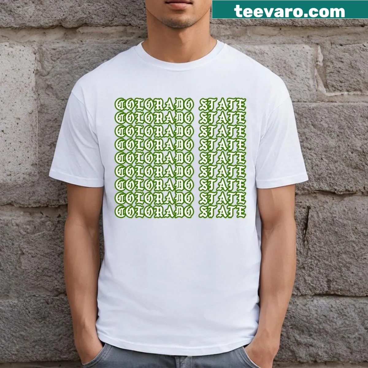 T-shirt featuring a unique Colorado state design illustration — on a men's t-shirt
