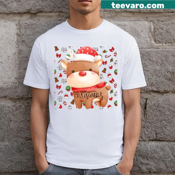 Adorable cow with Santa hat and Christmas decorations on T-shirt