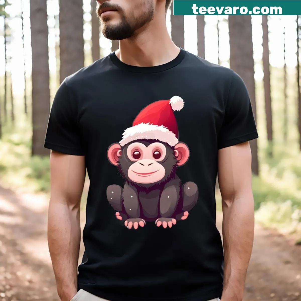 Cute T-shirt featuring a monkey in Christmas spirit — on a men's t-shirt