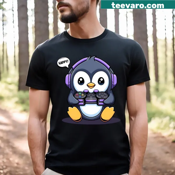 Cute penguin with headphones gaming design on T-shirt