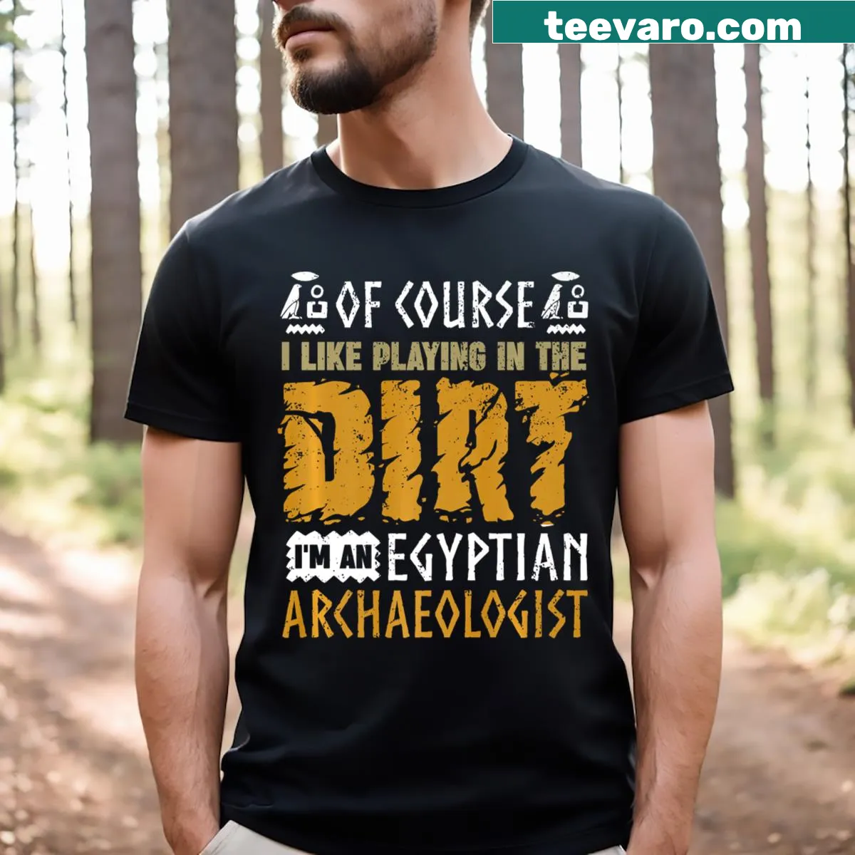 T-shirt featuring Egyptian archaeological symbols and hieroglyphs — on a men's t-shirt