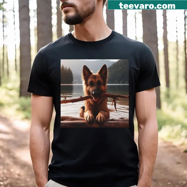 Majestic creature along a river's edge graphic on t-shirt
