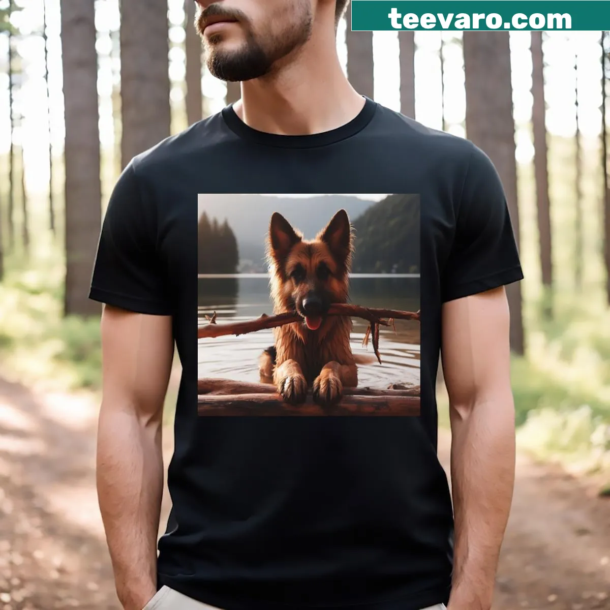 Majestic creature along a river's edge graphic on t-shirt — on a men's t-shirt