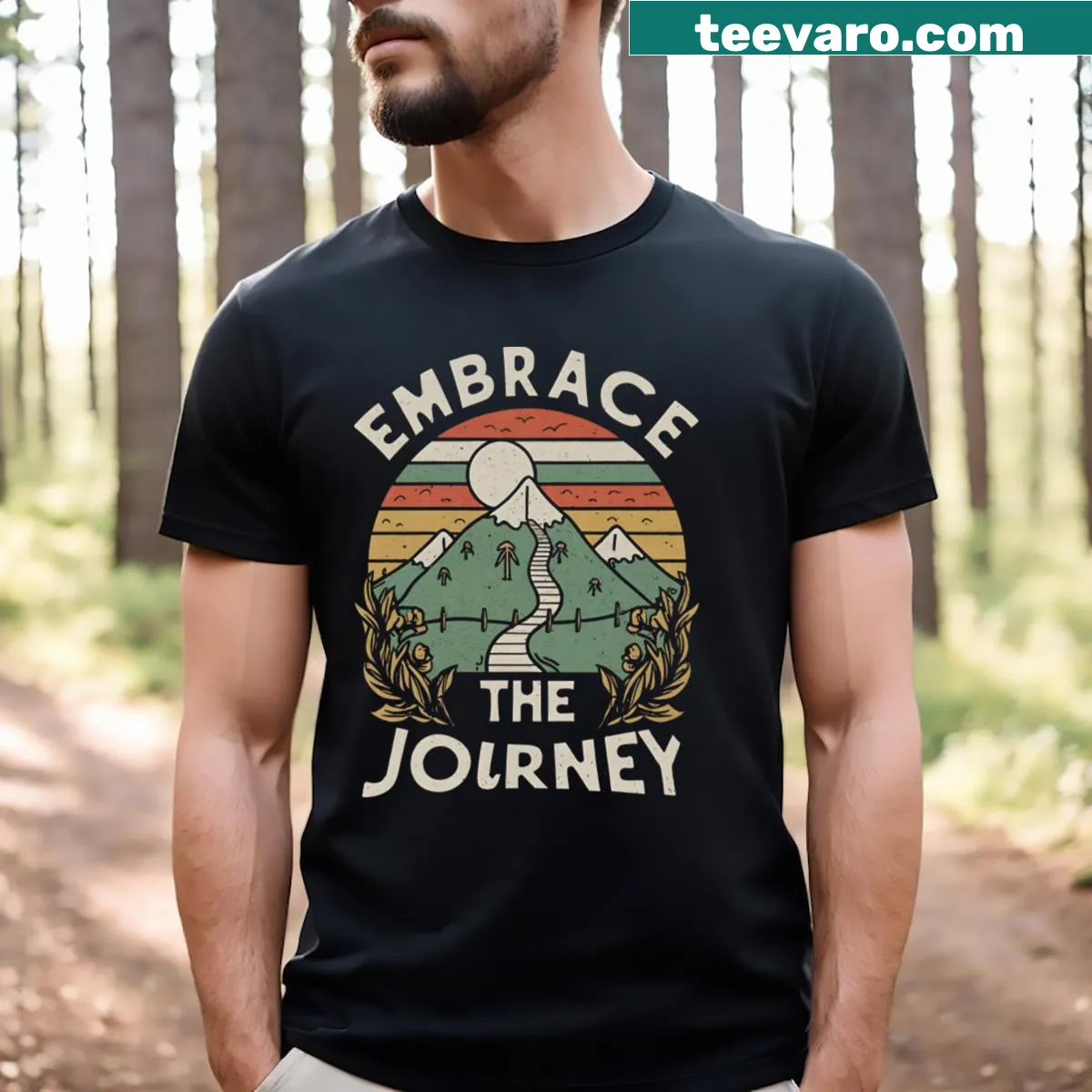 Inspirational 'Embrace The Journey' T-shirt with motivational text — on a men's t-shirt