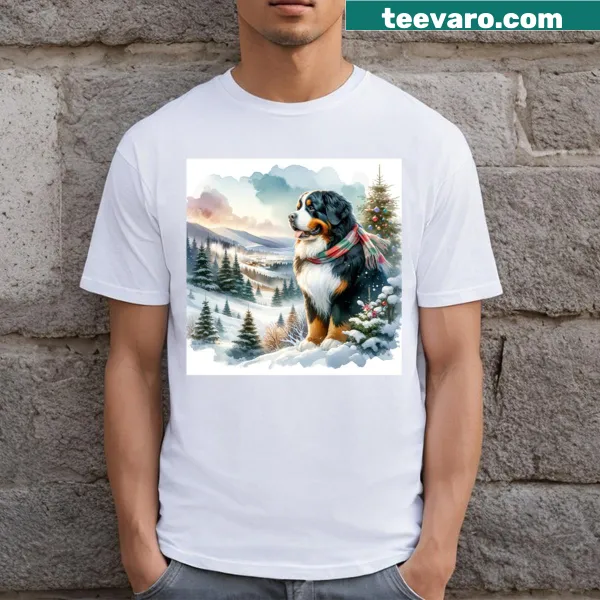Christmas T-shirt featuring an excited Bernese Mountain Dog illustration