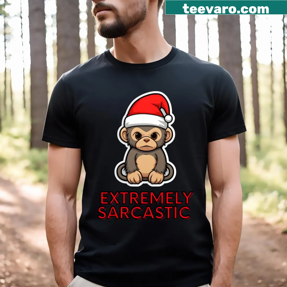Sarcastic Christmas T-shirt with a humorous monkey design — on a men's t-shirt