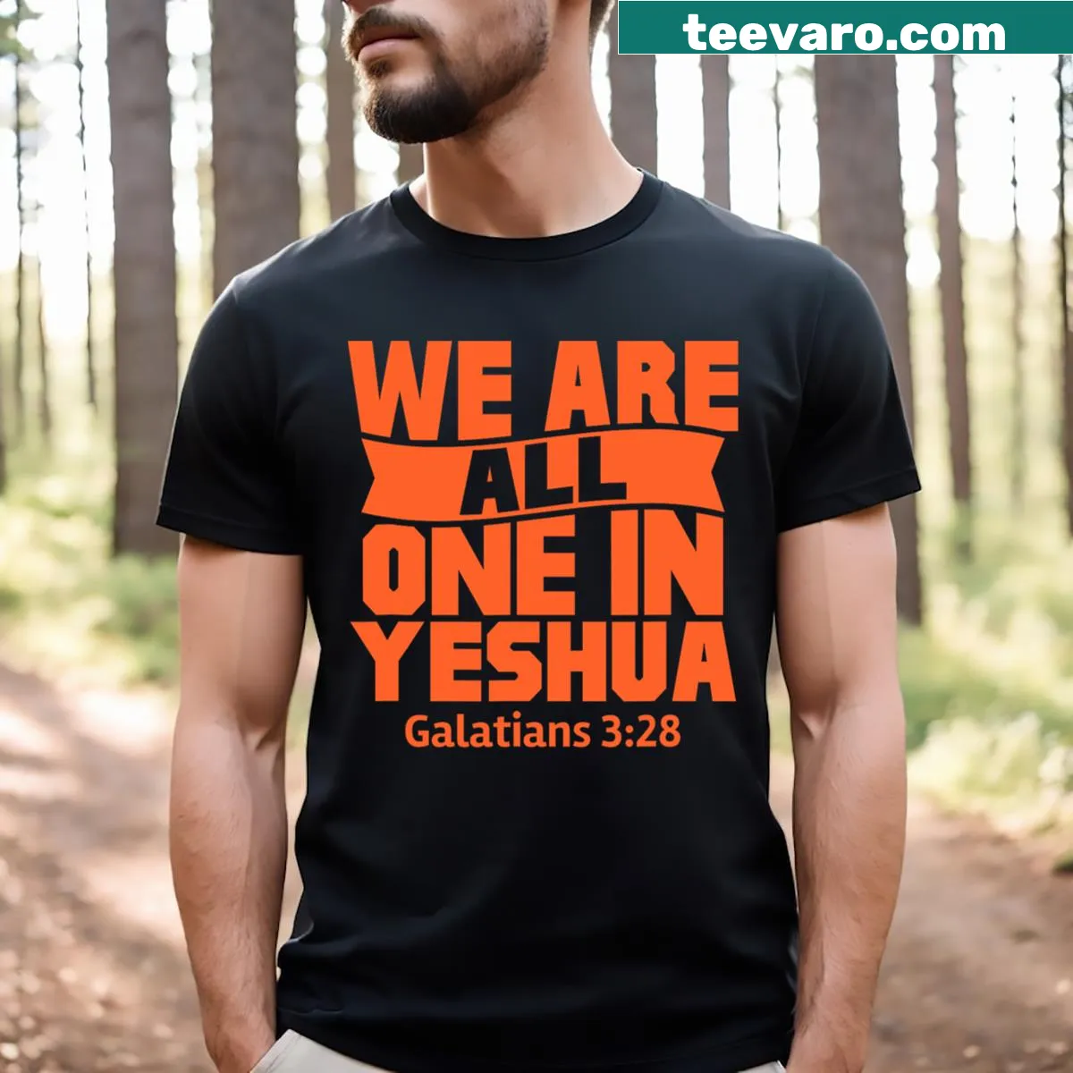 T-shirt featuring the message 'We Are All One In Yeshua'. — on a men's t-shirt