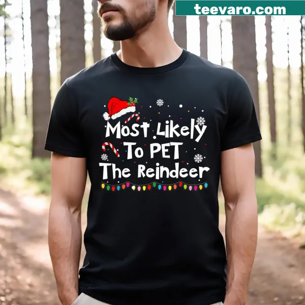 Funny Christmas t-shirt with playful reindeer in Santa hats