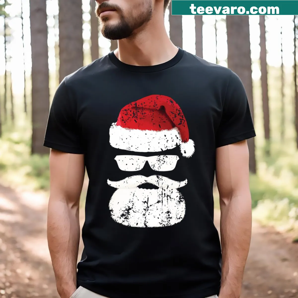 Funny Santa t-shirt depicting Santa with sunglasses and hat — on a men's t-shirt