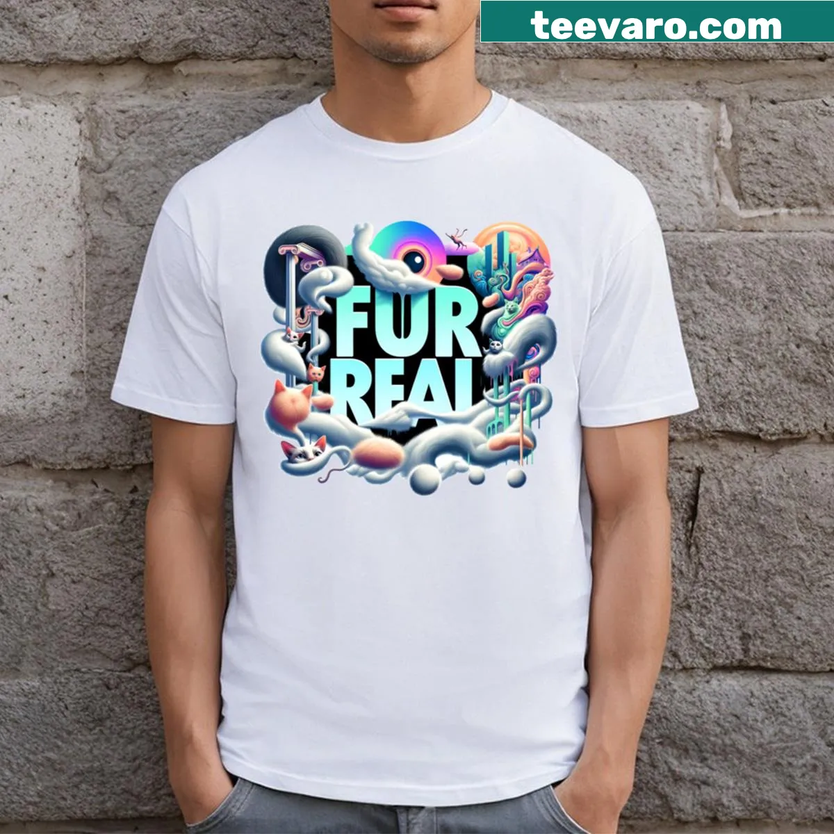 Cute T-shirt with Fur Real! graphic — on a men's t-shirt