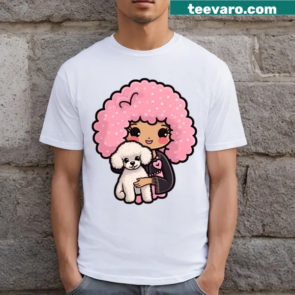Cute T-shirt featuring a kawaii-style poodle graphic