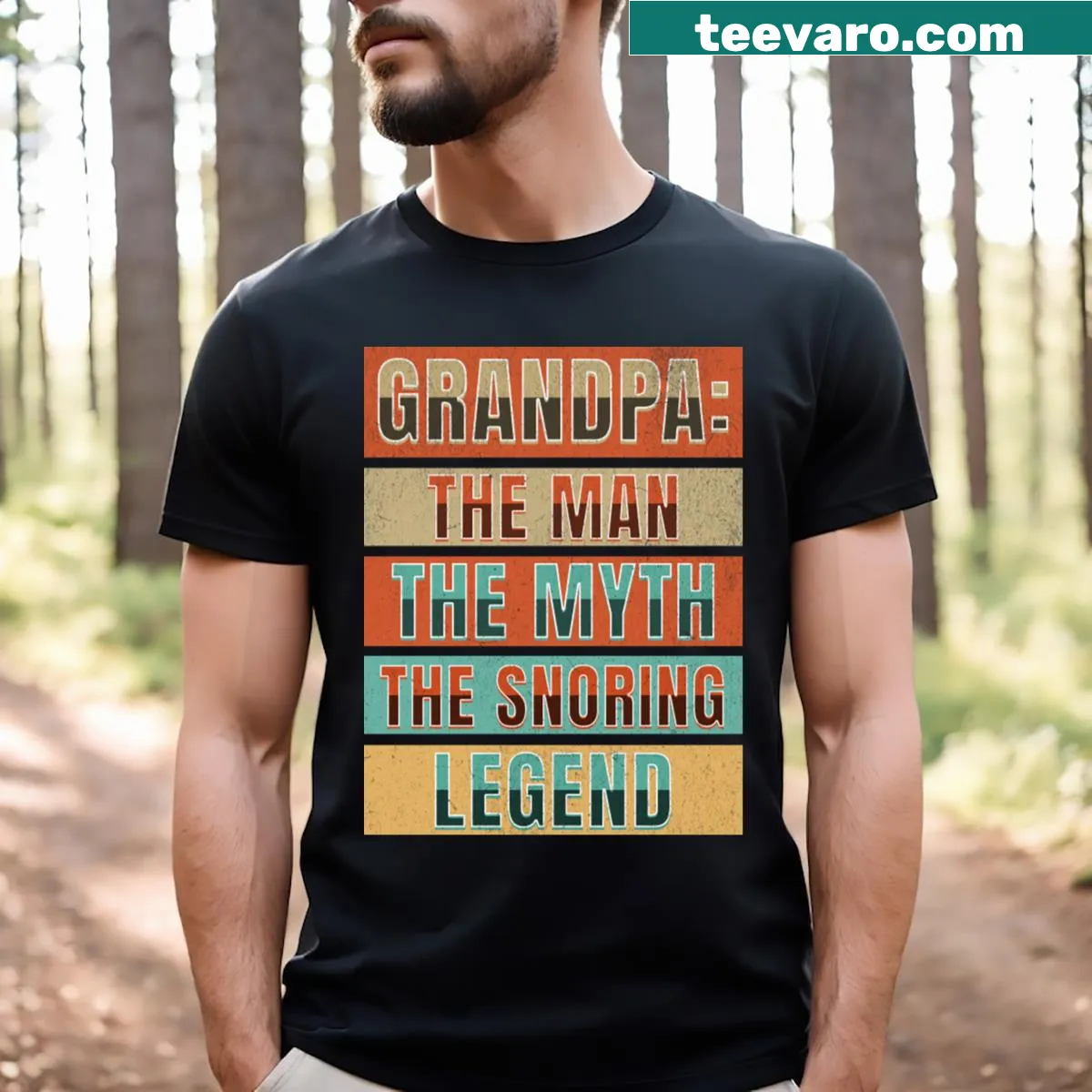 Funny text t-shirt for grandpa with the phrase about snoring legend — on a men's t-shirt