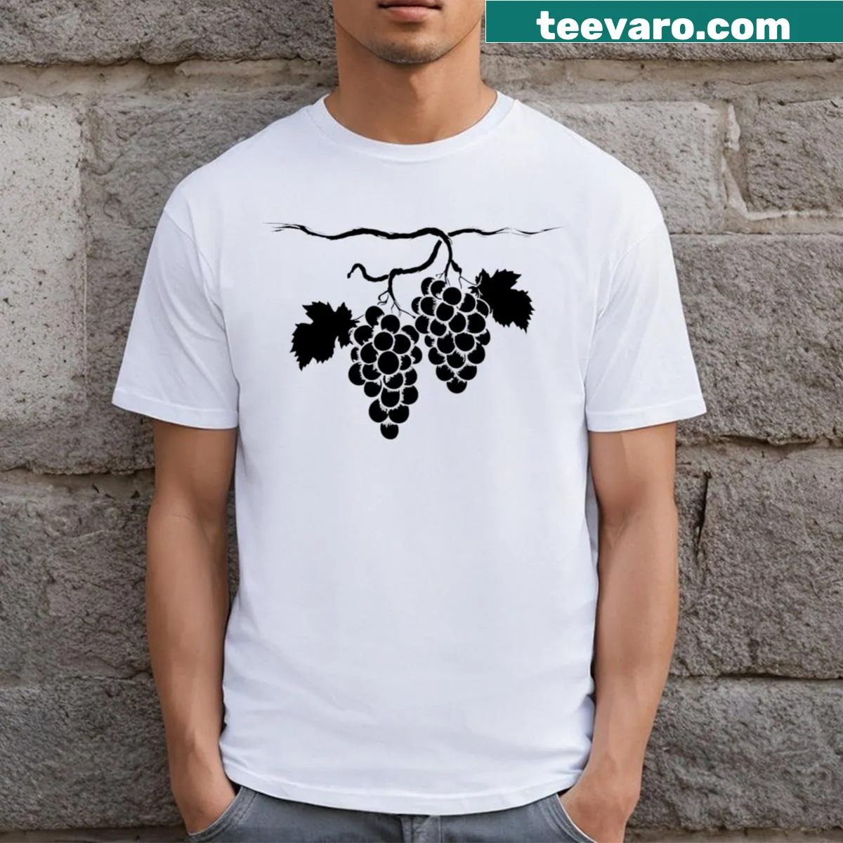 Minimalist illustration of grapes on a branch on a t-shirt — on a men's t-shirt