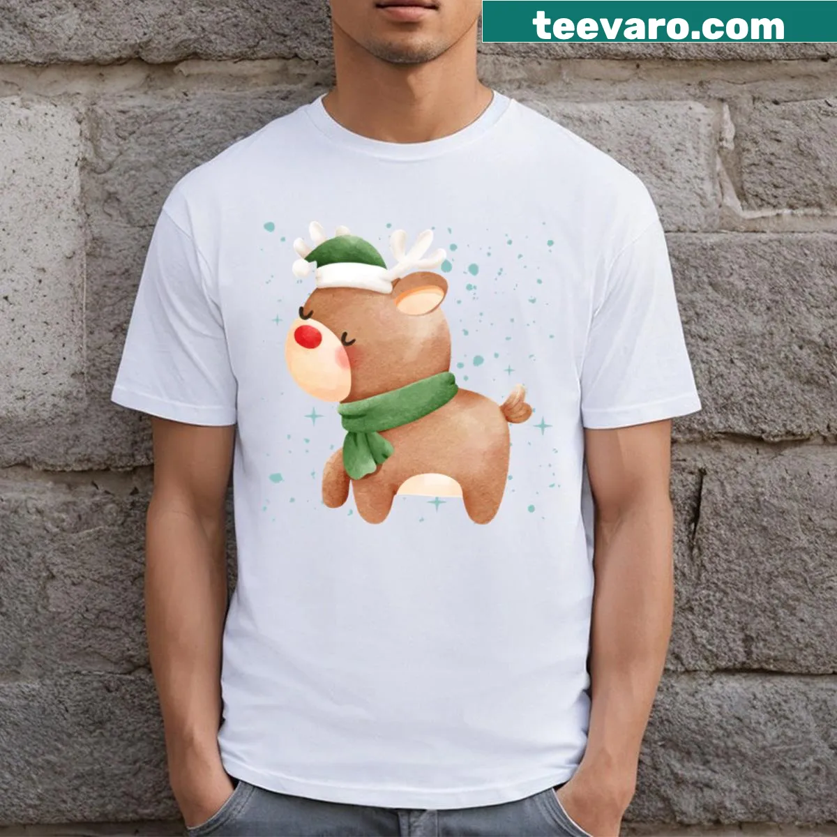Cute cow illustration wishing Merry Christmas and Happy New Year — on a men's t-shirt