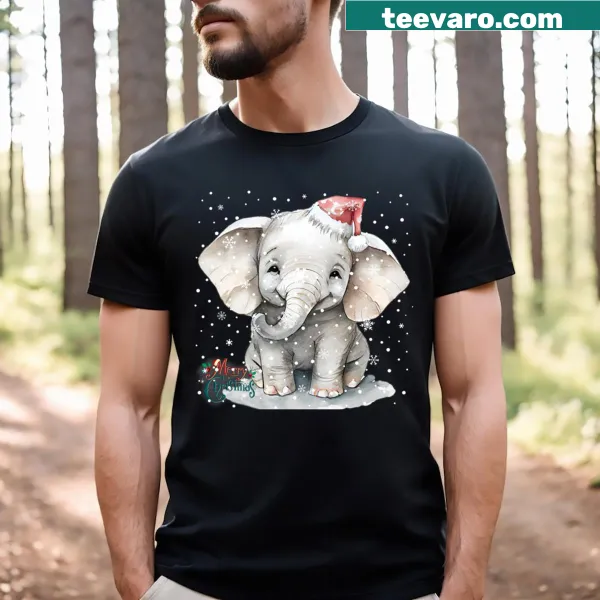 Cute elephant in Santa hat with holiday greetings for Christmas