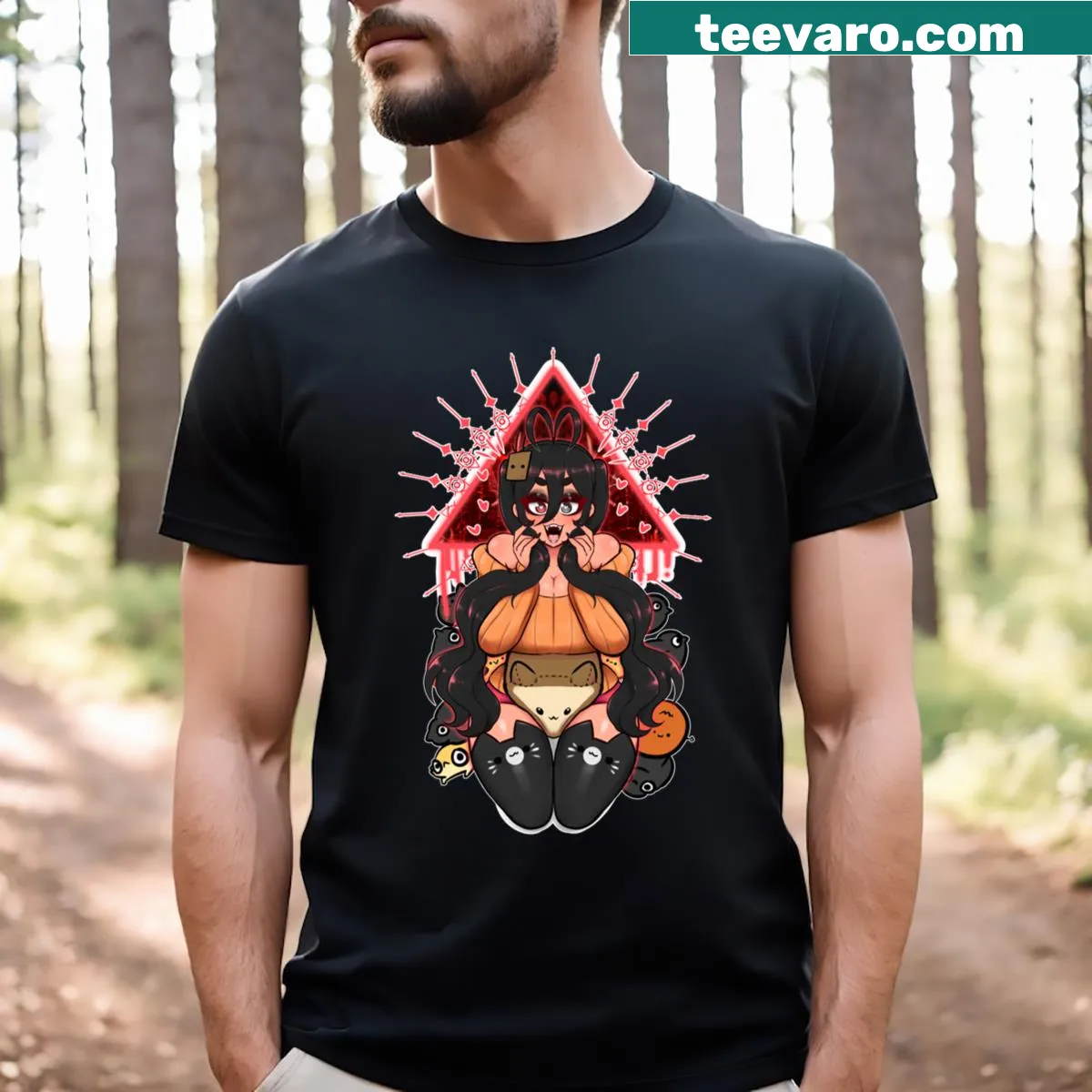 Illustration of Haloowl Chan character on T-shirt — on a men's t-shirt
