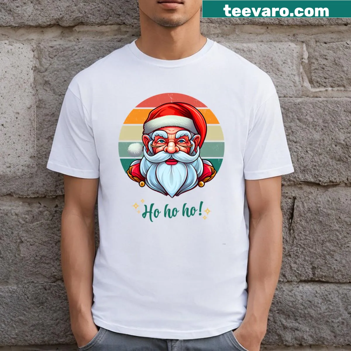 Chic Santa T-shirt with playful 'Hohoho' text for the holidays — on a men's t-shirt