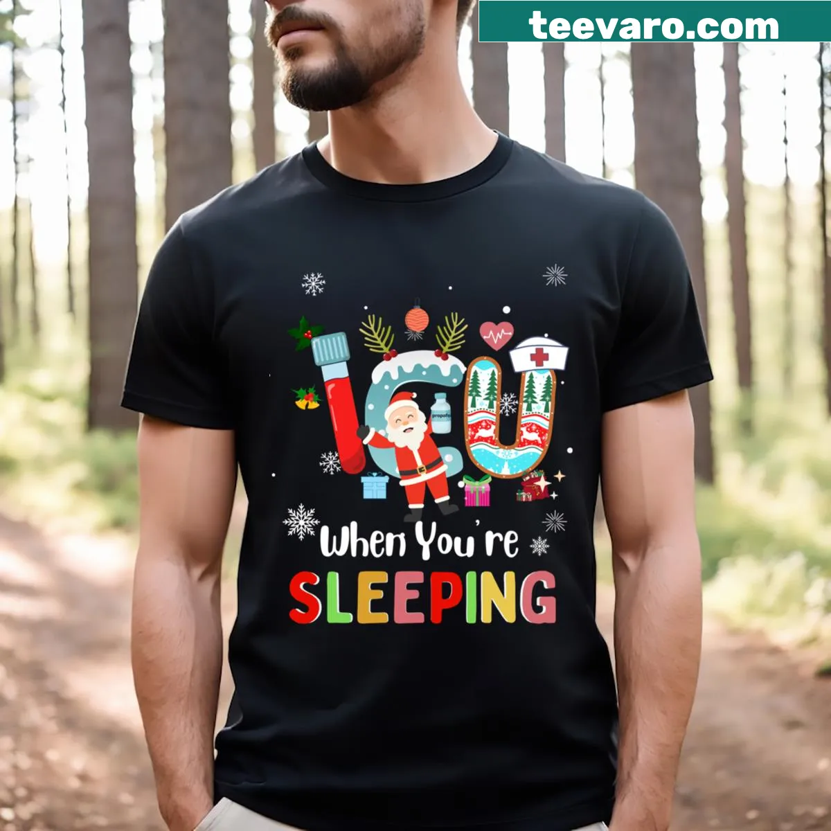 T-shirt for ICU nurses with Christmas-themed phrase — on a men's t-shirt