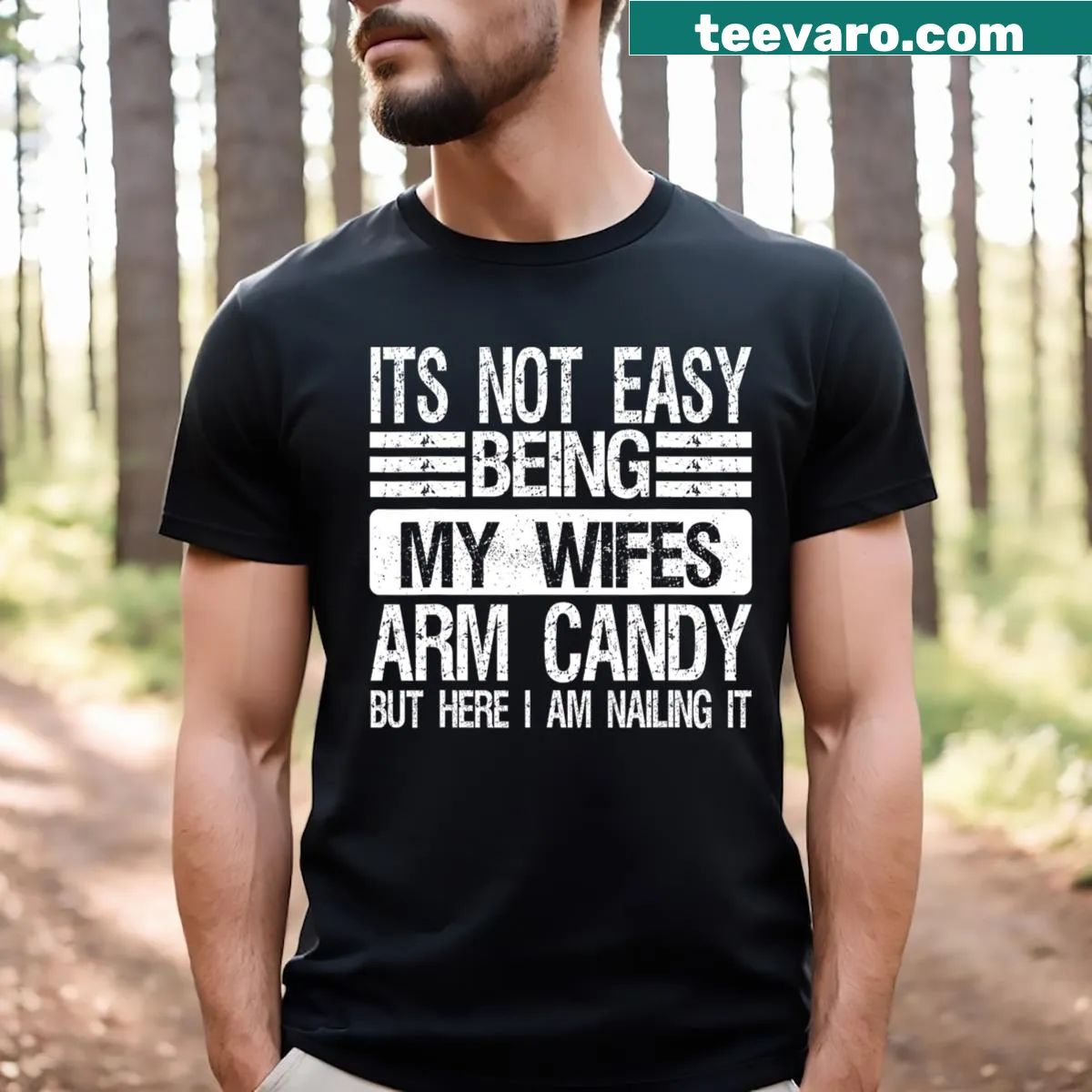 Funny t-shirt about being a supportive husband with humorous text — on a men's t-shirt