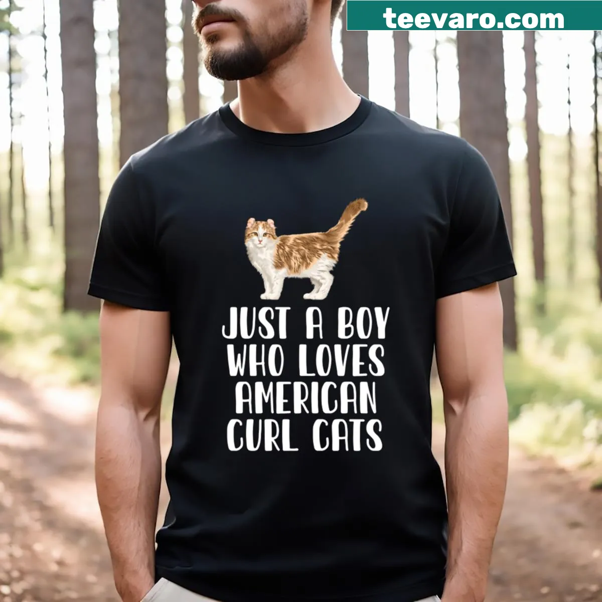 Children's T-shirt depicting an American Curl cat illustration — on a men's t-shirt