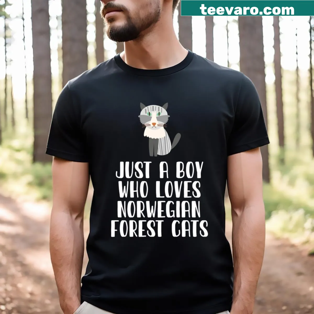 T-shirt featuring a Norwegian Forest Cat design for boys — on a men's t-shirt