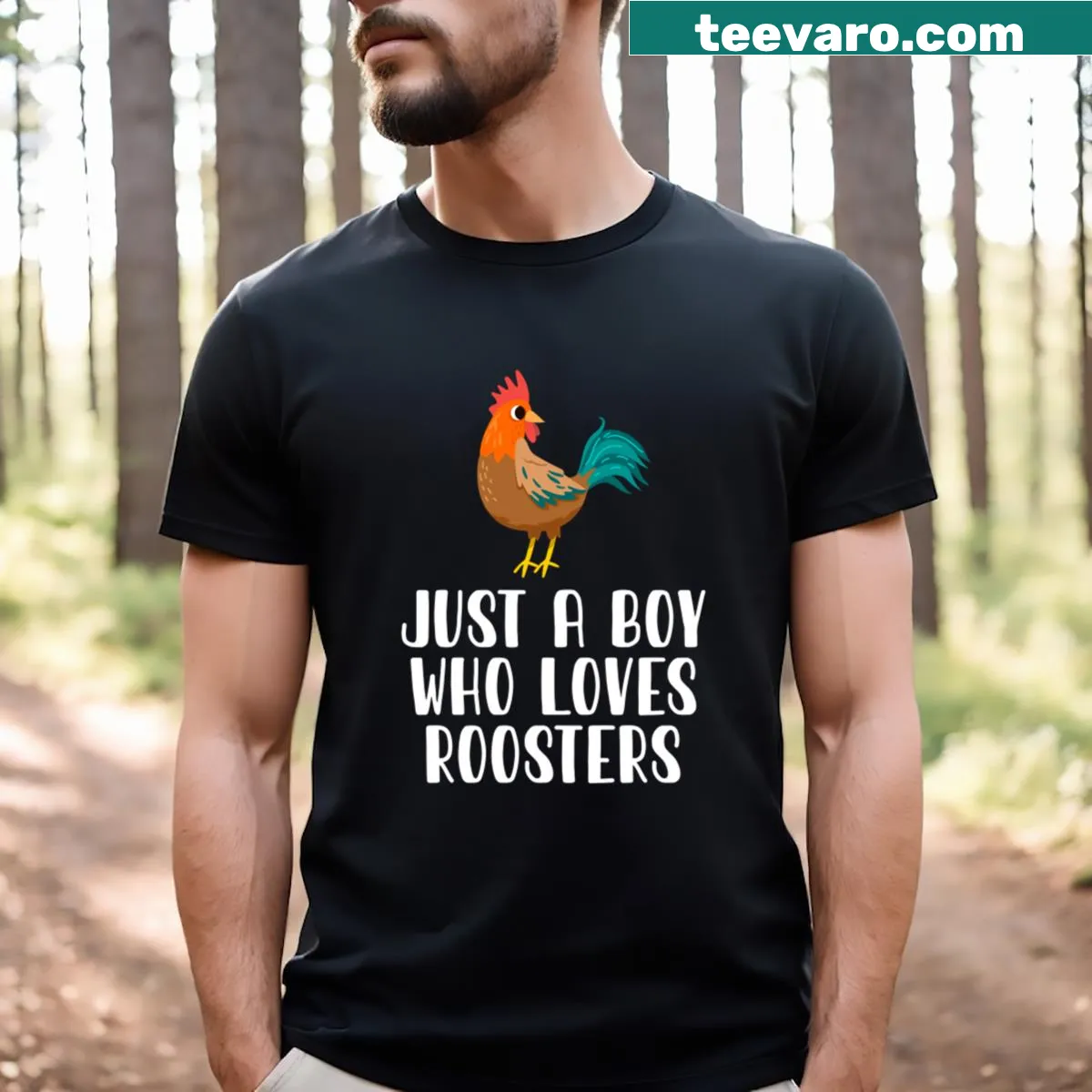 Illustration of a boy with roosters on a T-shirt — on a men's t-shirt