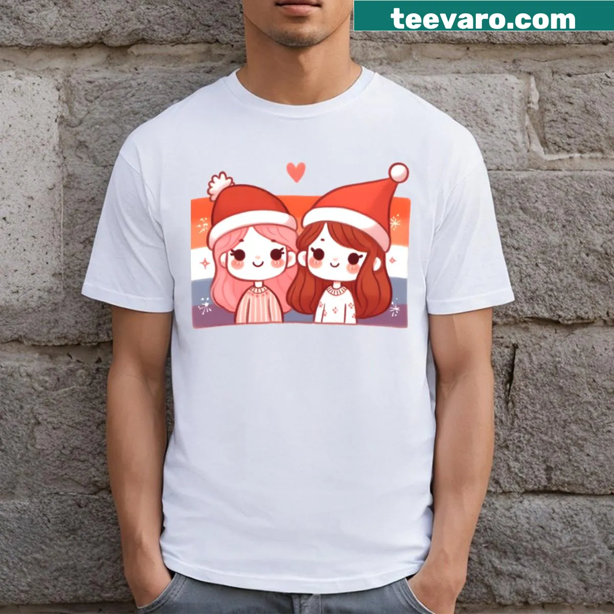 Cute Christmas t-shirt featuring a handmade illustration — on a men's t-shirt