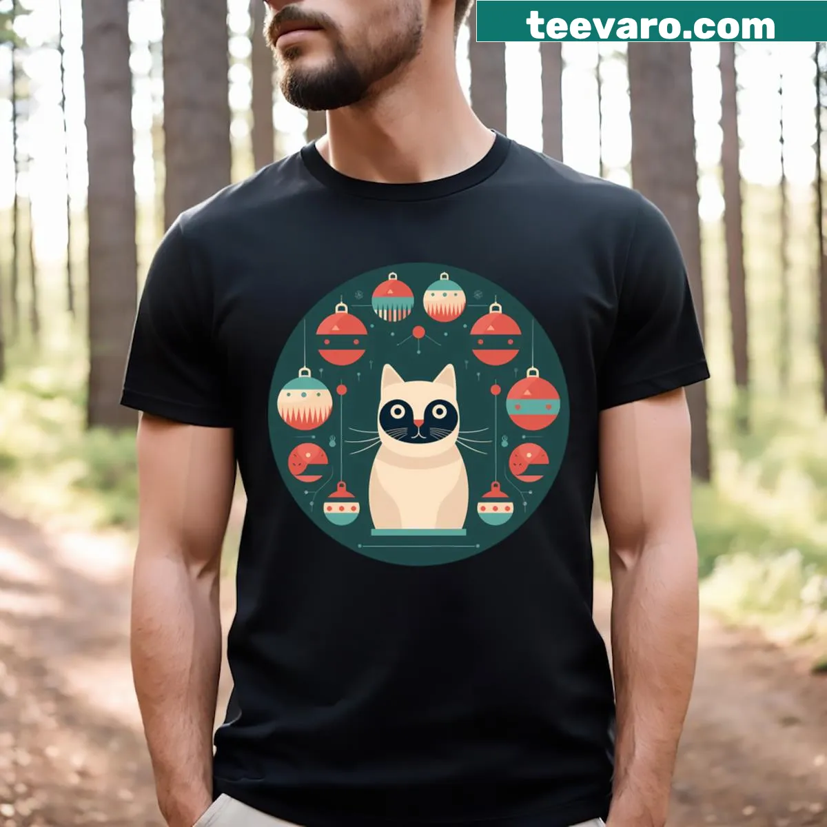 T-shirt featuring a Manx cat ornament design for cat lovers — on a men's t-shirt