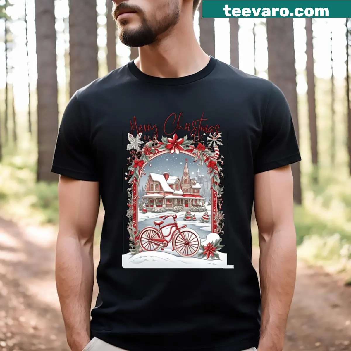 Festive T-shirt celebrating Christmas with cheerful graphics — on a men's t-shirt
