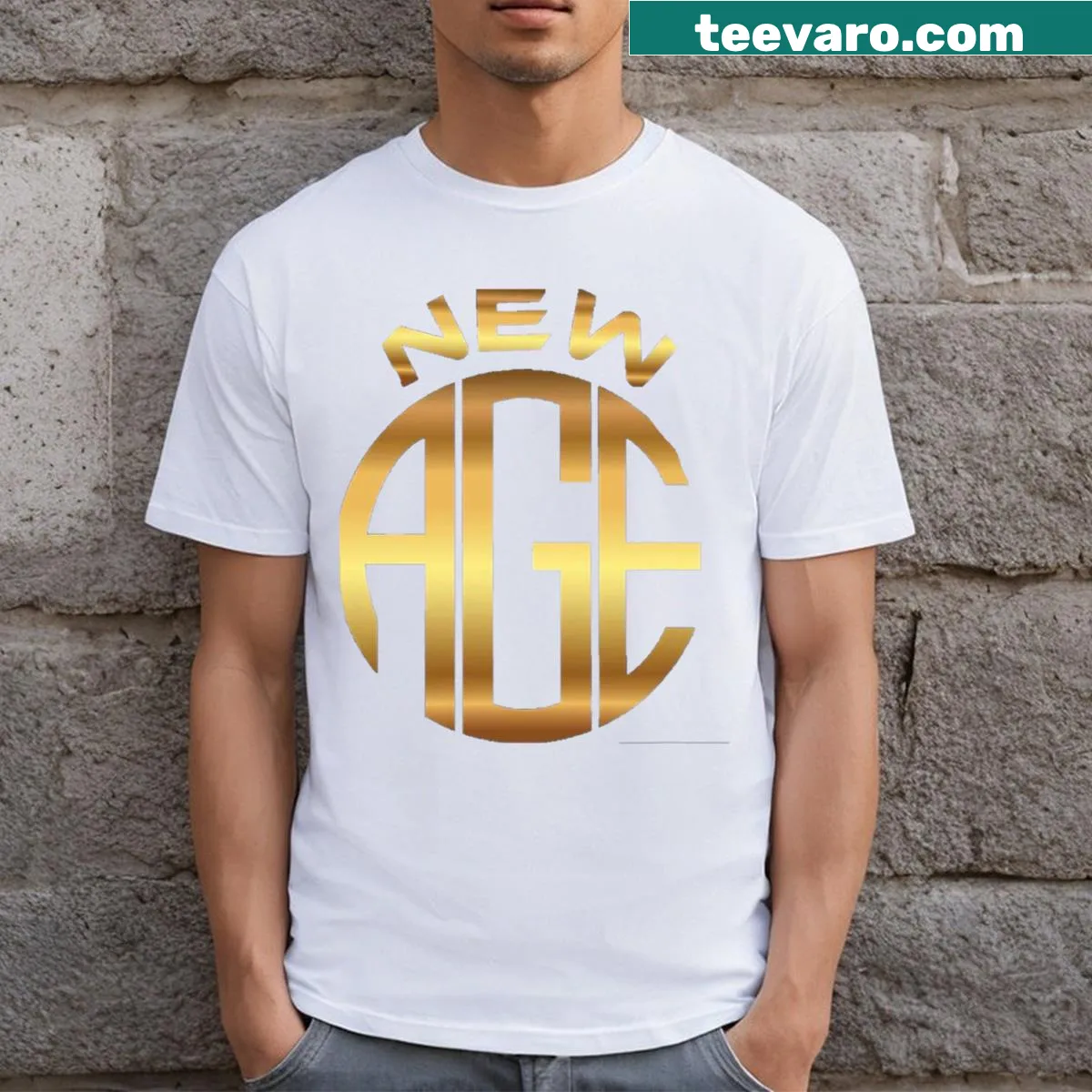 Stylish t-shirt featuring a modern logo design — on a men's t-shirt