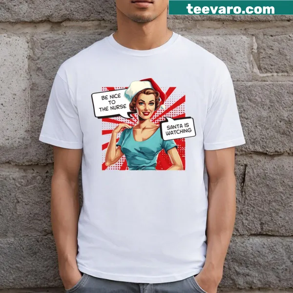 Vintage comic nurse design on a Christmas T-shirt