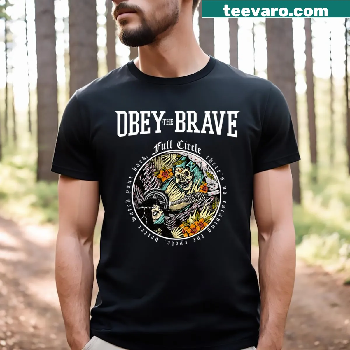 Bold 'Obey The Brave 3' text design on a T-shirt — on a men's t-shirt