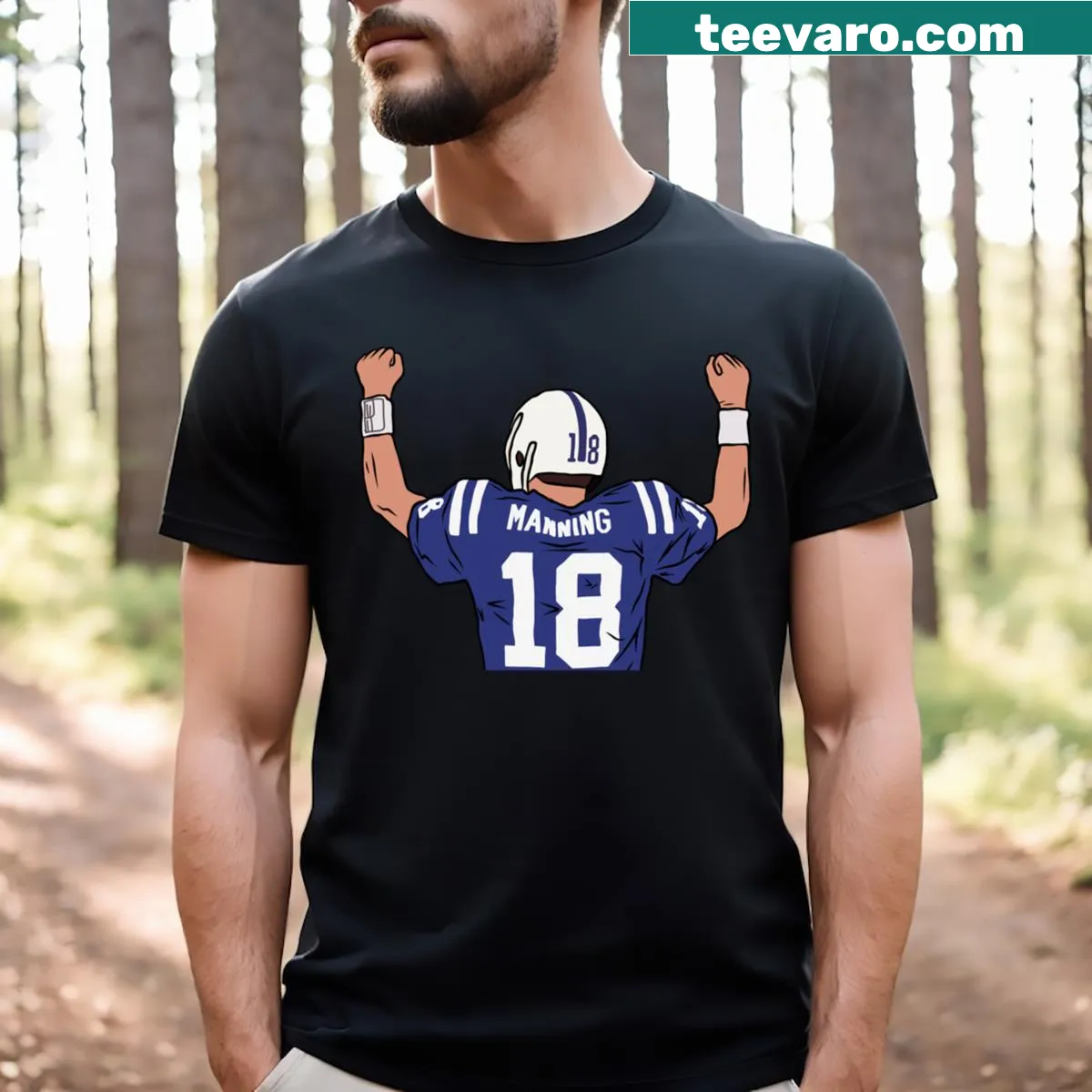 Celebration t-shirt featuring bold text honoring Peyton Manning — on a men's t-shirt