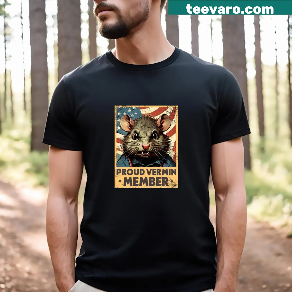 Playful vermin graphic with text on Proud Vermin Vote Blue t-shirt — on a men's t-shirt