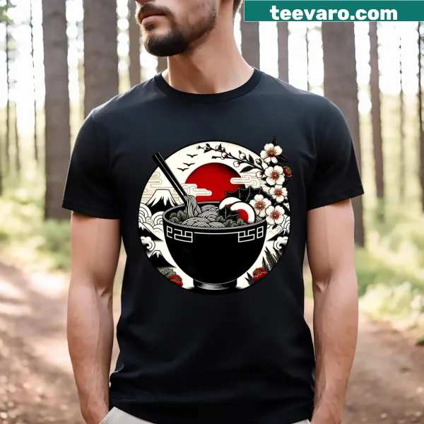 Kawaii ramen characters graphic on a kids funny t-shirt