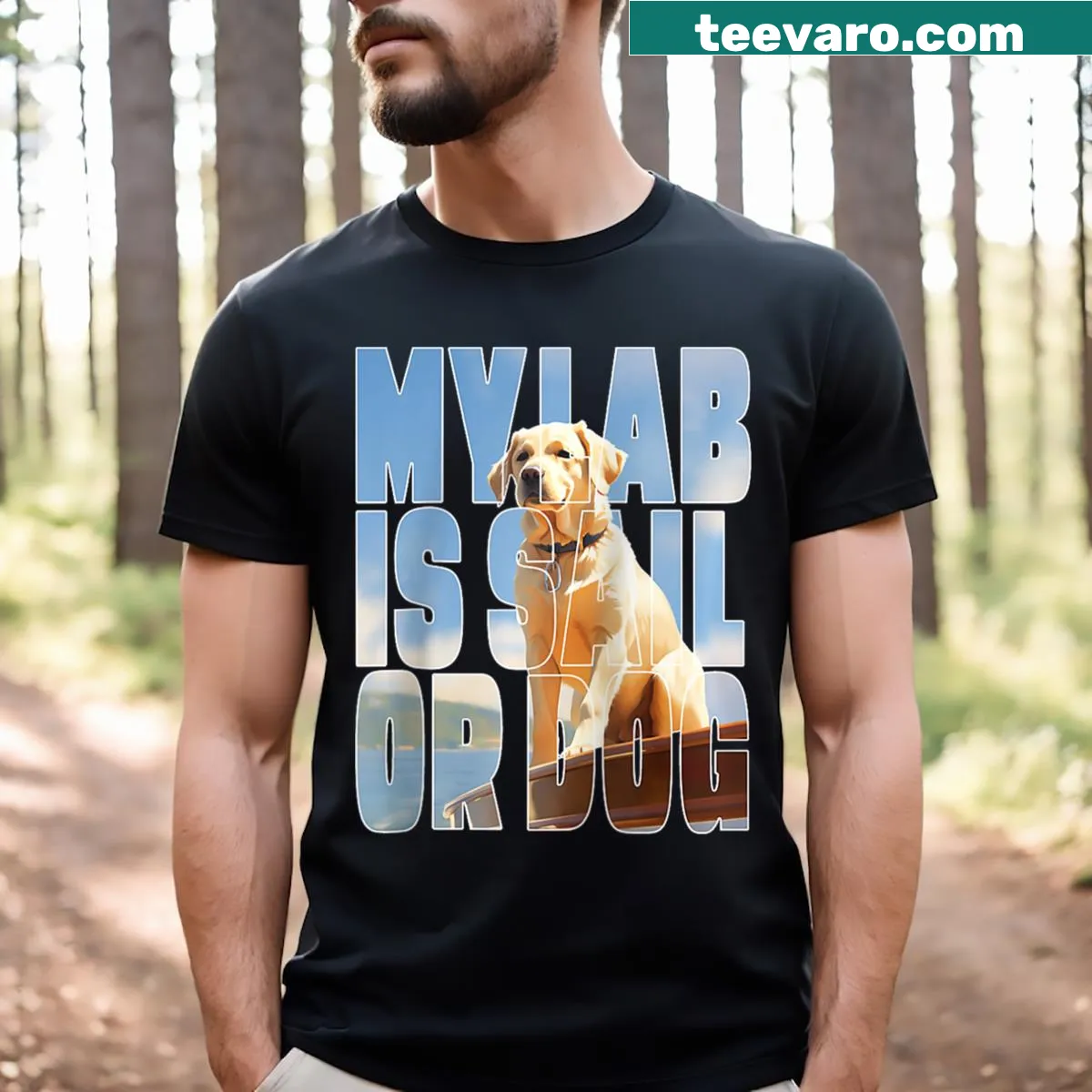 Nautical-themed sailor dog illustration on raglan t-shirt — on a men's t-shirt