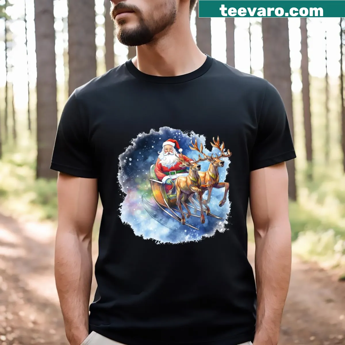 Classic illustration of Santa Claus on a festive Christmas T-shirt — on a men's t-shirt