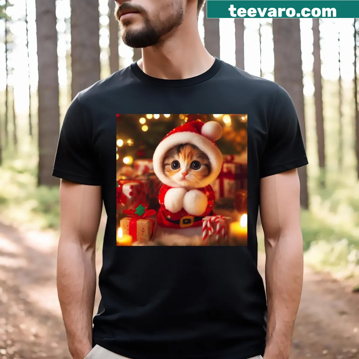 Cute Christmas cat design t-shirt for holiday celebrations — on a men's t-shirt