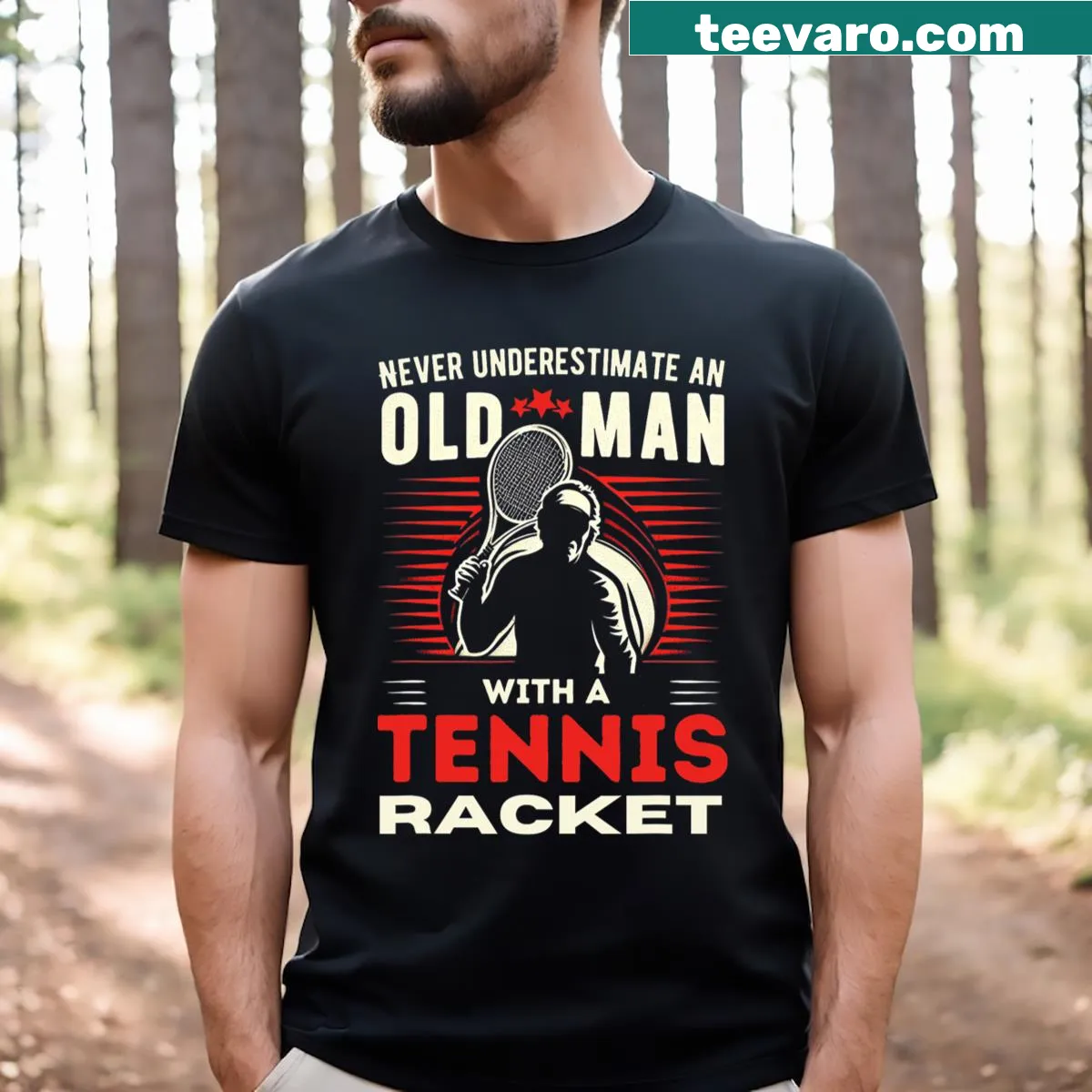 Tennis-themed T-shirt for grandmas and grandpas with classic typography — on a men's t-shirt