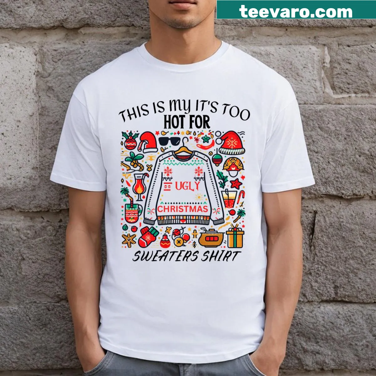 Humorous Christmas T-shirt with playful text — on a men's t-shirt