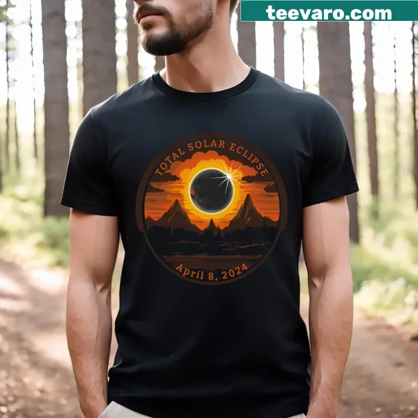 T-shirt featuring an illustration of the 2024 total solar eclipse